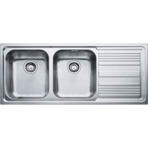FRANKE LAVELLO DA INCASSO A DUE VASCHE CON GOCCIOLATOIO A SINISTRA LLX 621 FINITURA INOX SATINATO DA 116X50CM (GOCCIOLATOIO A DESTRA)