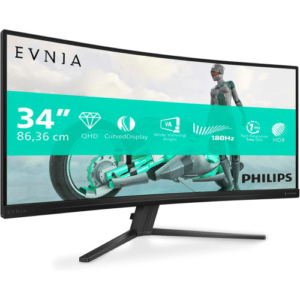 MONITOR PHILIPS EVNIA 34M2C3500L MONITOR GAMING CURVO WQHD DA 34 POLLICI, 180 HZ, 0,5 MS, FREESYNC PREMIUM, HDR10 (3440X1440, 2X HDMI, DISPLAYPORT 1.4) GRIGIO SCURO