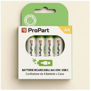 BATTERIA RICARICABILE STILO AA PROPART CONF. 4PZ 1250MHA CON CAVO TYPE-C