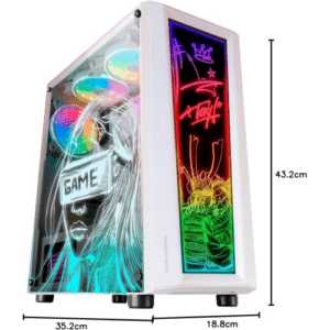 MARS GAMING MC-ART BIANCO, CASE PC GAMING ATX, DOPPIO VETRO TEMPERATO DISEGNABILE, ARGB 12 MODALITÀ, VENTOLA 12 CM